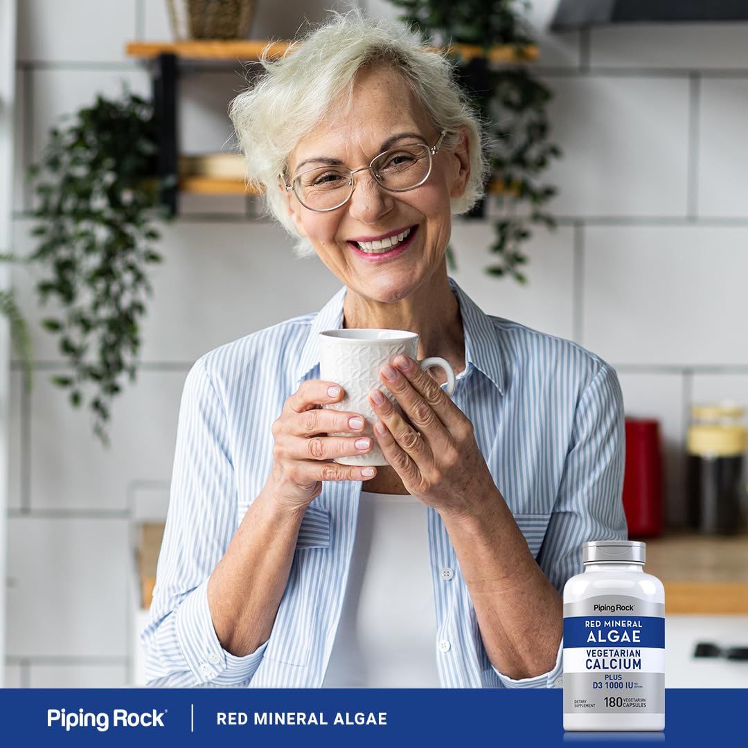 Piping Rock Red Mineral Algae | Vegetarian Calcium | 180 Capsules | Plant Based Plus Trace Minerals | Plus D3 1000 IU | Non-GMO, Gluten Free Supplement - dailyvitalstore