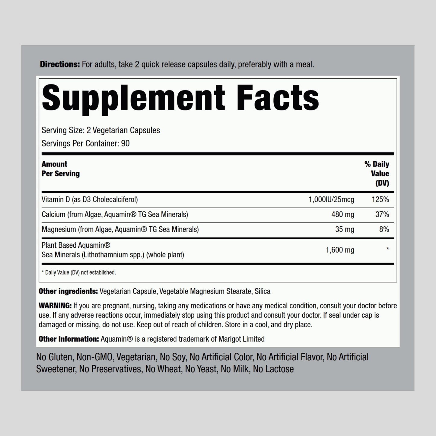 Piping Rock Red Mineral Algae | Vegetarian Calcium | 180 Capsules | Plant Based Plus Trace Minerals | Plus D3 1000 IU | Non-GMO, Gluten Free Supplement - dailyvitalstore