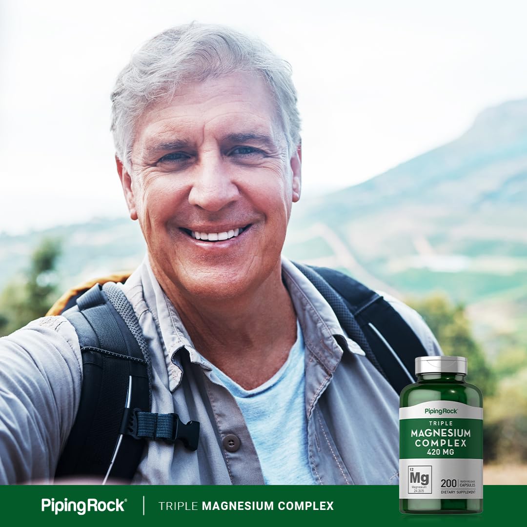 Piping Rock Triple Magnesium Complex | 420 mg | 200 Capsules | Magnesium Oxide, Citrate, and Aspartate Supplement | Non-GMO, Gluten Free - dailyvitalstore