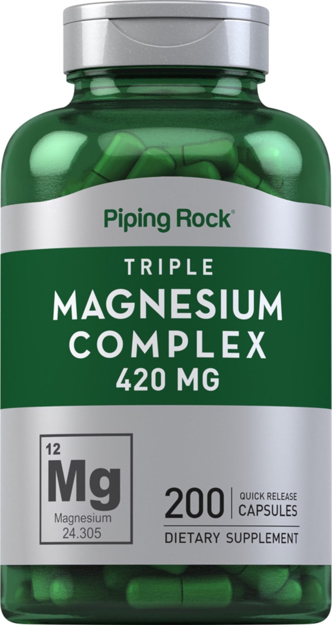 Piping Rock Triple Magnesium Complex | 420 mg | 200 Capsules | Magnesium Oxide, Citrate, and Aspartate Supplement | Non-GMO, Gluten Free - dailyvitalstore