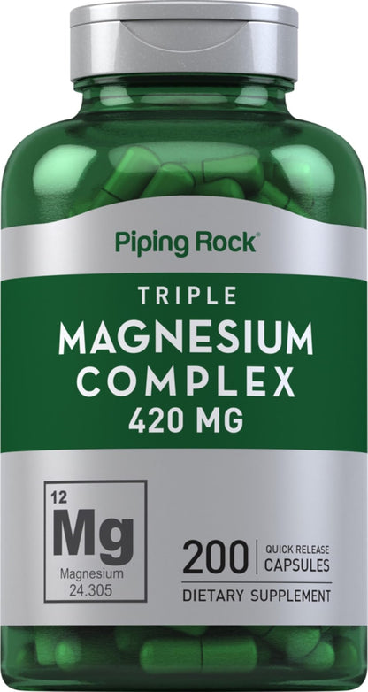Piping Rock Triple Magnesium Complex | 420 mg | 200 Capsules | Magnesium Oxide, Citrate, and Aspartate Supplement | Non-GMO, Gluten Free - dailyvitalstore