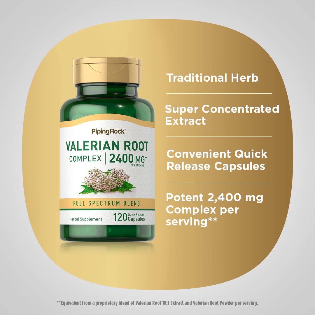 Piping Rock Valerian Root Capsules | 120 Count | Extract Supplement | Herbal Blend | Non-GMO, Gluten Free - dailyvitalstore