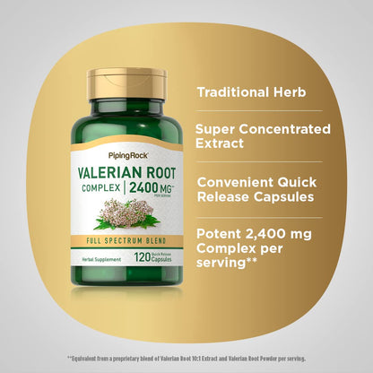 Piping Rock Valerian Root Capsules | 120 Count | Extract Supplement | Herbal Blend | Non-GMO, Gluten Free - dailyvitalstore