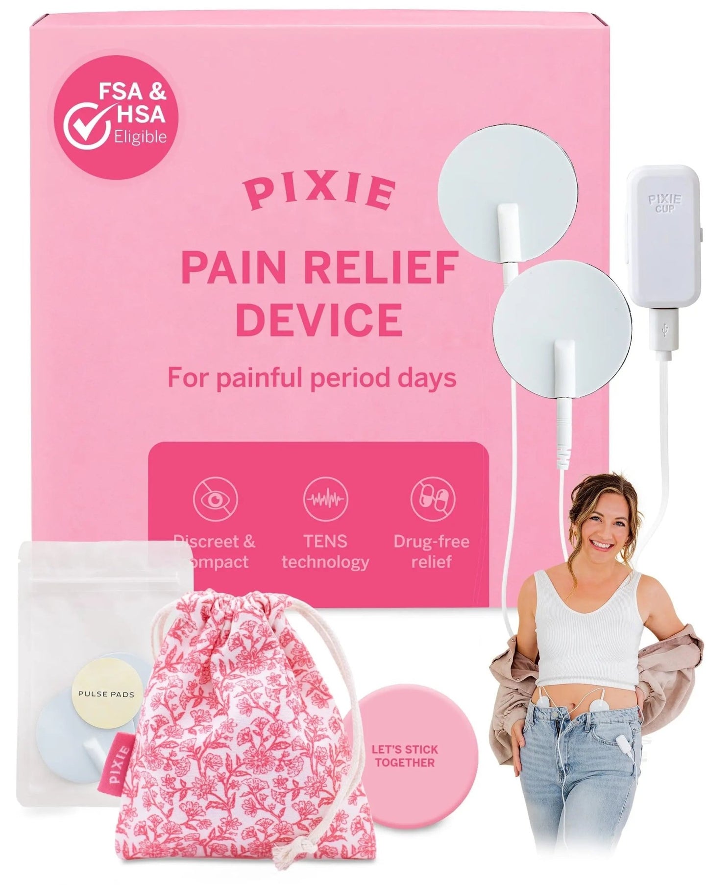 Pixie Period Pain Relief Device - Best PMS Relief Simulator with TENS Technology - Thinnest Wearable Tens Unit - Unnoticeable Under Clothes - Menstrual Cramp Comfort for Feminine Care - dailyvitalstore