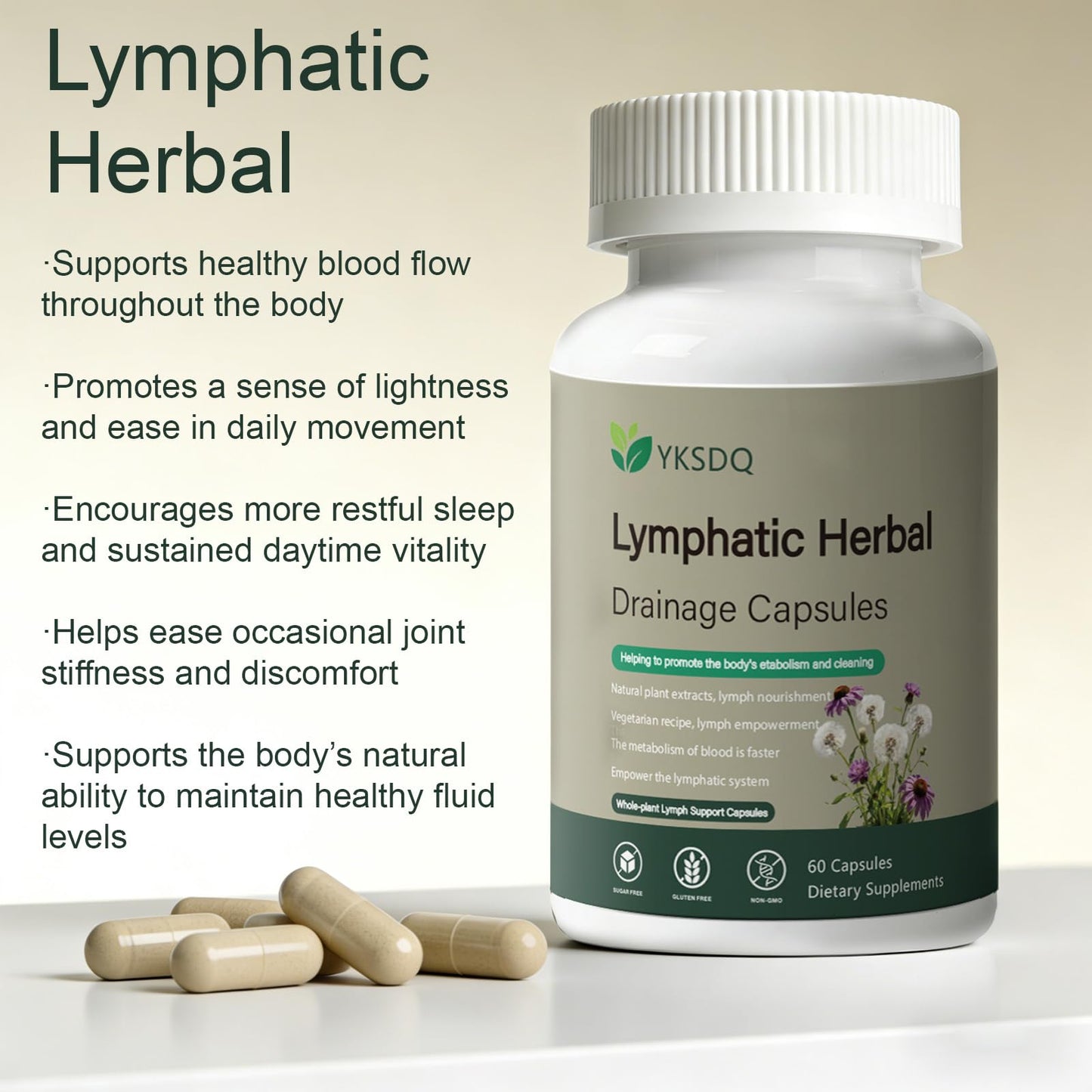 PKQLQ Lymph Drainage Capsules | Natural Detoxification Help Maintain the Healthy Fluid Balance of Both Women and Men, Promote Blood Virculation and Maintain Good Health. 60 Capsules (1) - dailyvitalstore