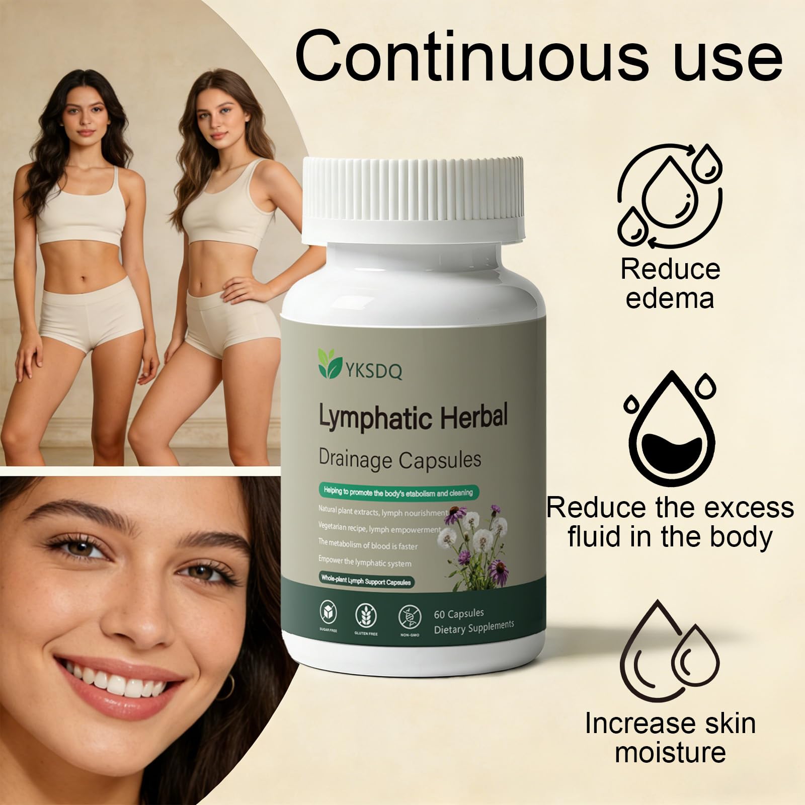 PKQLQ Lymph Drainage Capsules | Natural Detoxification Help Maintain the Healthy Fluid Balance of Both Women and Men, Promote Blood Virculation and Maintain Good Health. 60 Capsules (1) - dailyvitalstore