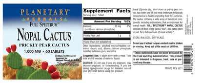 Planetary Herbals Full Spectrum Nopal Cactus 1000mg Prickly Pear Cactus Antioxidant - 100% Natural - 60 Tablets - dailyvitalstore
