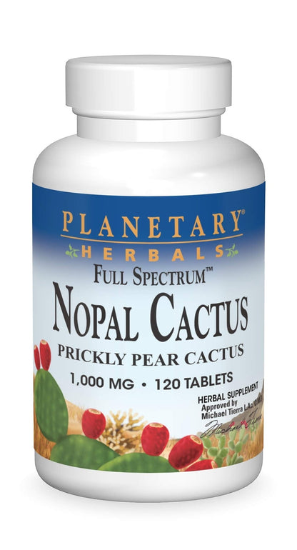 Planetary Herbals Full Spectrum Nopal Cactus, Prickly Pear Cactus, 1000 mg, with Prickley Pear Leaf - 120 Tablets - dailyvitalstore