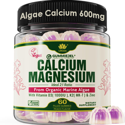 Plant Based Calcium Gummies 600mg with Vitamin D3 K2, Magnesium, Zinc for Bone Strength, Sugar Free Calcium Supplements for Women & Men (Certified Vegan) - dailyvitalstore