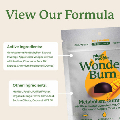 Plant People WonderBurn Metabolism & Cravings Control Gummies, Zero Sugar, Ripe Mango Flavor (60 Count) - dailyvitalstore