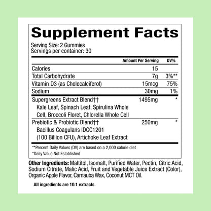 Plant People WonderGreens Veggie Gummies Super Greens with Probiotics Multivitamin Support Gummy for Wellbeing, Energy, Immune and Gut Health, Green Apple Flavor (60 Count) - dailyvitalstore