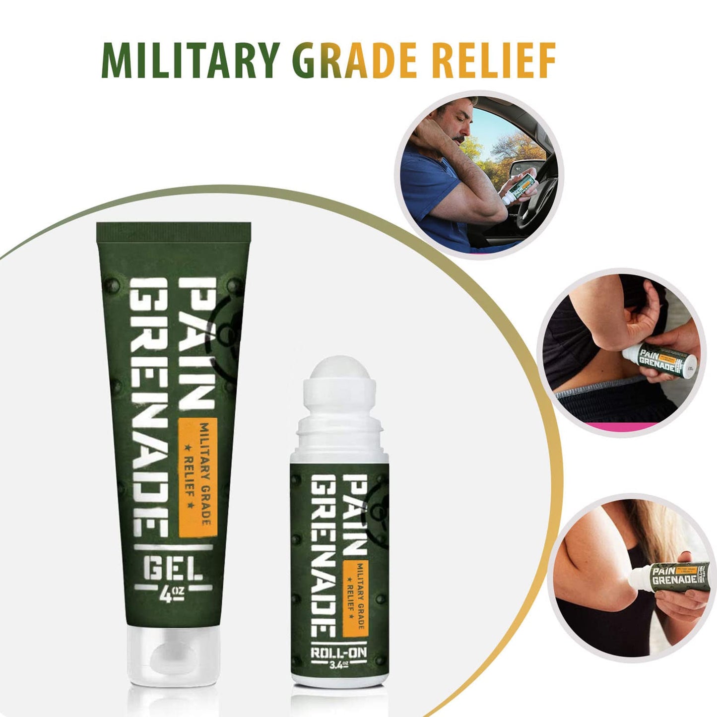 Plant Powered Roll-On Gel by Pain Grenade - Cooling and Warming Gel with Arnica, Menthol, Camphor, Glucosamine, and Other All Natural Botanicals - 3 - Pack - dailyvitalstore