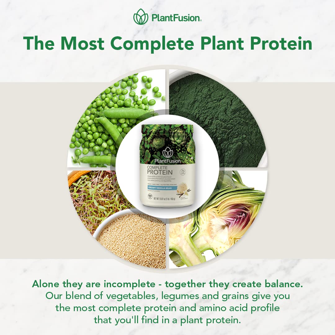 PlantFusion Complete Vegan Protein Powder - Plant Based Protein Powder With BCAAs, Digestive Enzymes and Pea Protein - Keto, Gluten Free, Soy Free, Non-Dairy, No Sugar, Non-GMO - Vanilla Bean 2 lb - dailyvitalstore