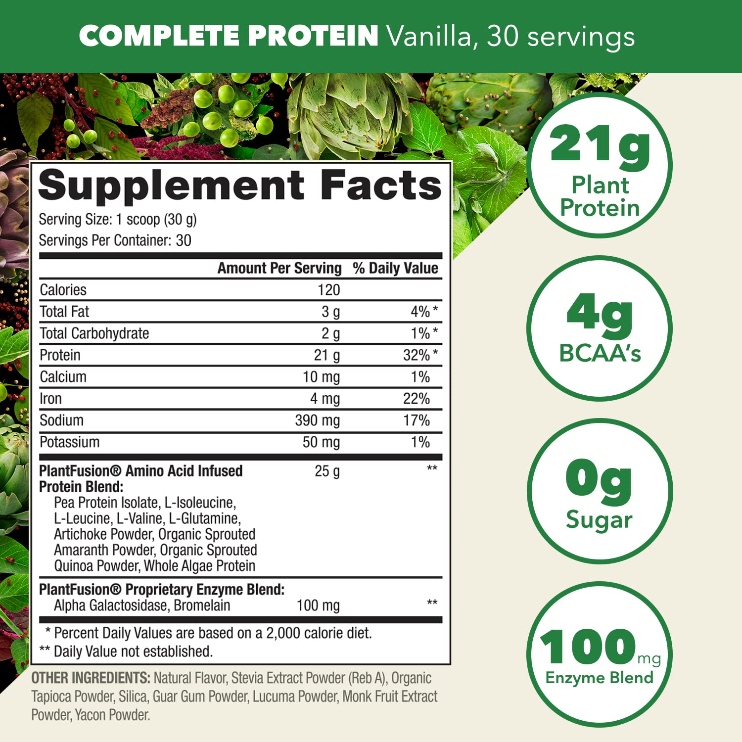 PlantFusion Complete Vegan Protein Powder - Plant Based Protein Powder With BCAAs, Digestive Enzymes and Pea Protein - Keto, Gluten Free, Soy Free, Non-Dairy, No Sugar, Non-GMO - Vanilla Bean 2 lb - dailyvitalstore