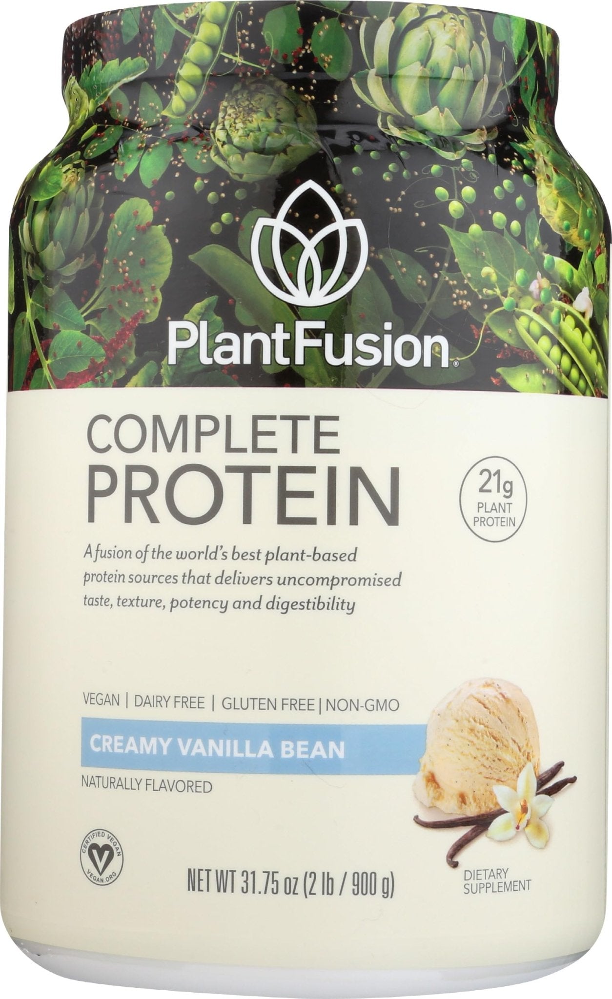 PlantFusion Complete Vegan Protein Powder - Plant Based Protein Powder With BCAAs, Digestive Enzymes and Pea Protein - Keto, Gluten Free, Soy Free, Non-Dairy, No Sugar, Non-GMO - Vanilla Bean 2 lb - dailyvitalstore