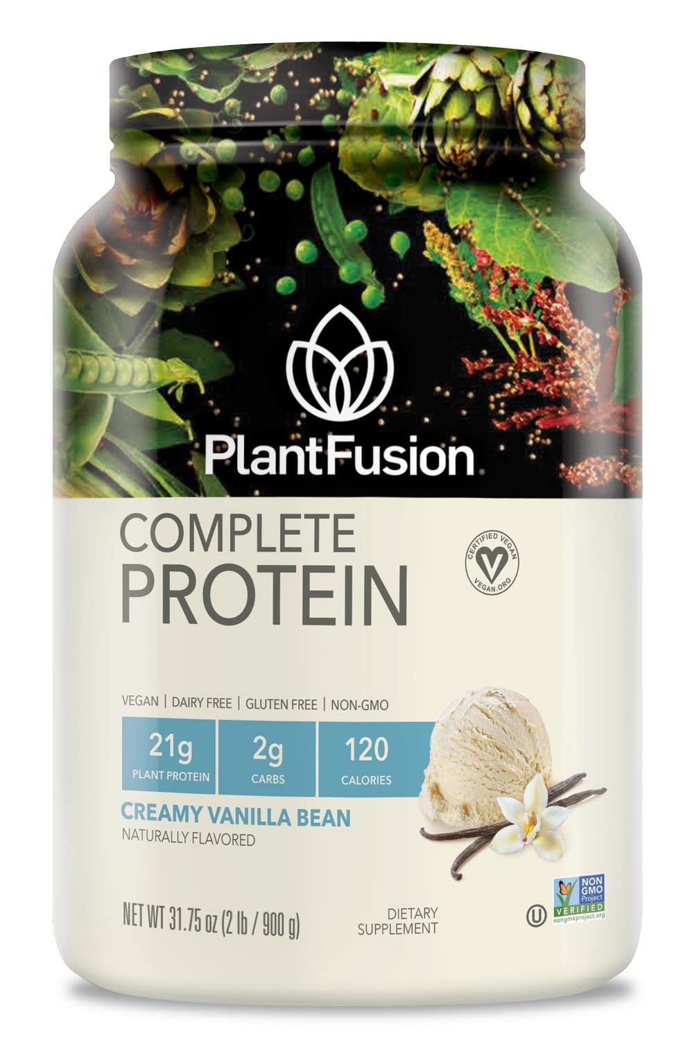 PlantFusion Complete Vegan Protein Powder - Plant Based Protein Powder With BCAAs, Digestive Enzymes and Pea Protein - Keto, Gluten Free, Soy Free, Non-Dairy, No Sugar, Non-GMO - Vanilla Bean 2 lb - dailyvitalstore