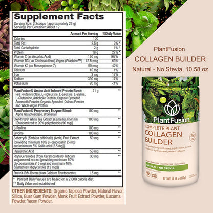 PlantFusion Vegan Collagen Powder - Plant Based Collagen Protein Powder For Muscle & Joints, Hair, Skin & Nails - Keto, Gluten Free, Soy Free, Non-Dairy, No Sugar, Non-GMO - Unflavored 10.58 oz - dailyvitalstore