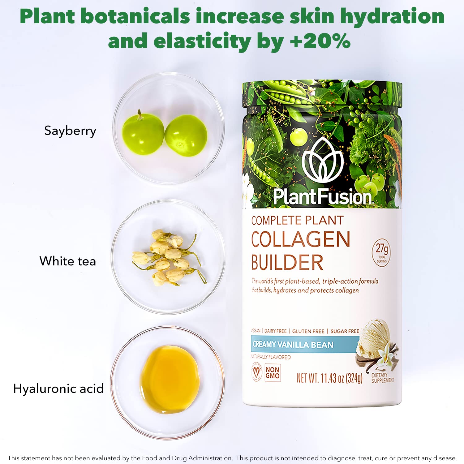 PlantFusion Vegan Collagen Powder - Plant Based Collagen Protein Powder For Muscle & Joints, Hair, Skin & Nails - Keto, Gluten Free, Soy Free, Non-Dairy, No Sugar, Non-GMO - Unflavored 10.58 oz - dailyvitalstore