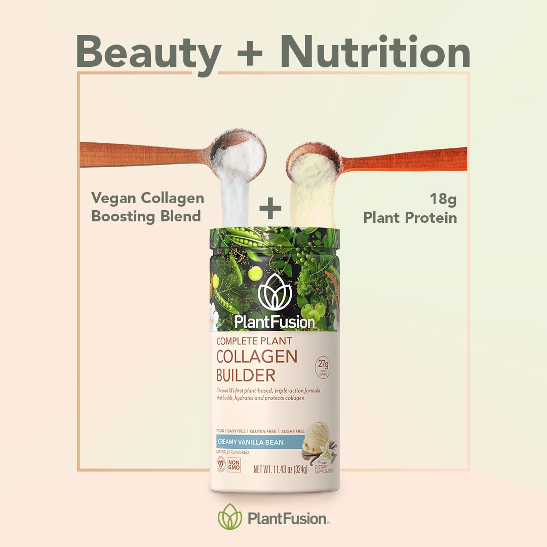PlantFusion Vegan Collagen Powder - Plant Based Collagen Protein Powder For Muscle & Joints, Hair, Skin & Nails - Keto, Gluten Free, Soy Free, Non-Dairy, No Sugar, Non-GMO - Unflavored 10.58 oz - dailyvitalstore