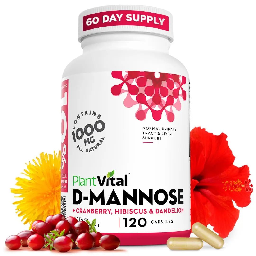 Plantvital D Mannose Capsules with Cranberry - D-mannose 1000mg Capsules - High Potency for Bladder, Kidney and Urinary Tract Support. Cranberry Powder with Hibiscus and Dandelion. 2 Months Supply - dailyvitalstore