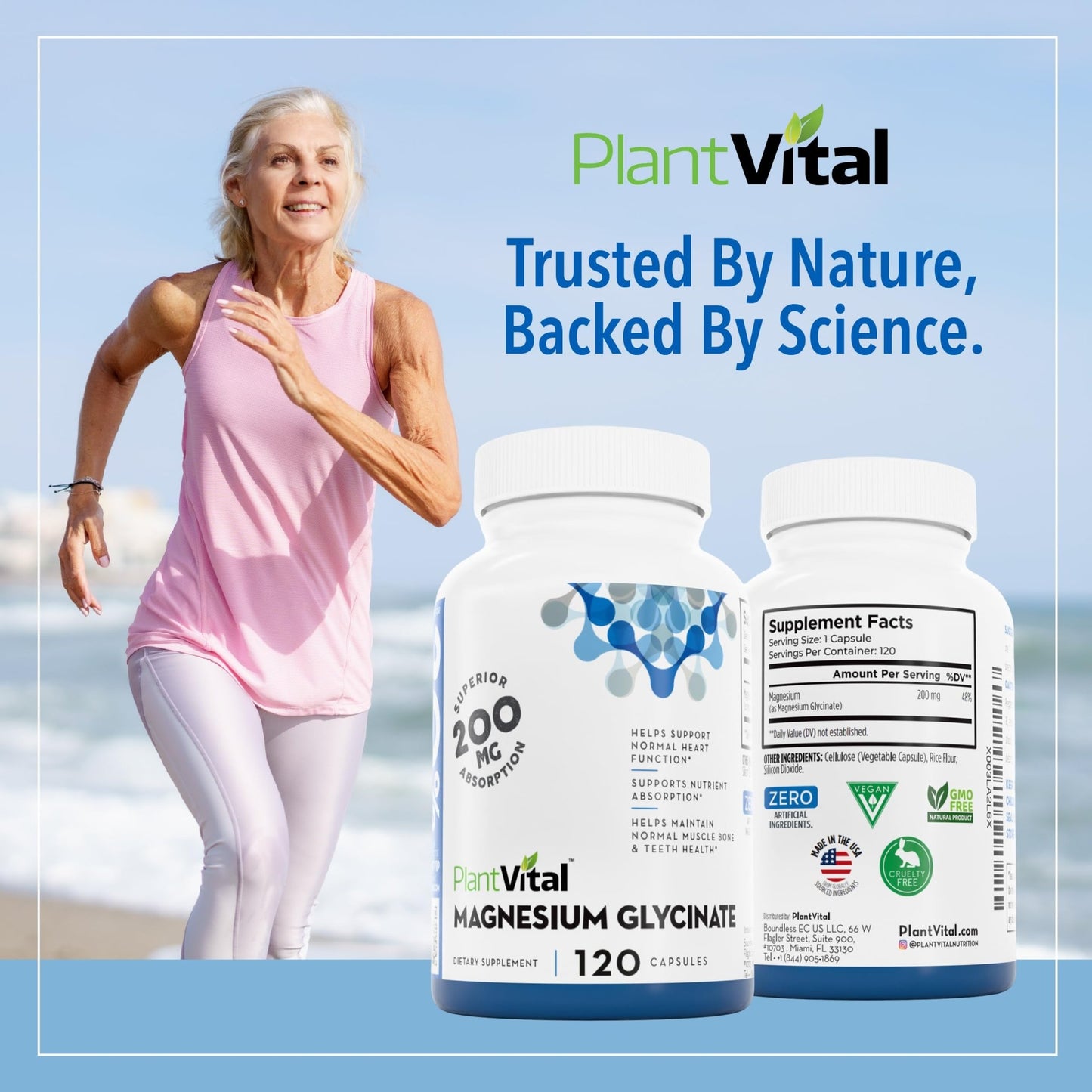 PlantVital Magnesium Glycinate 200mg - Supports Restful Sleep, Muscle & Nerve Function, Normal Heart & Bone Health - Feel Calm & Relax - Vegan, Third Party Tested, Gluten Free, Non-GMO - 120 Capsules - dailyvitalstore