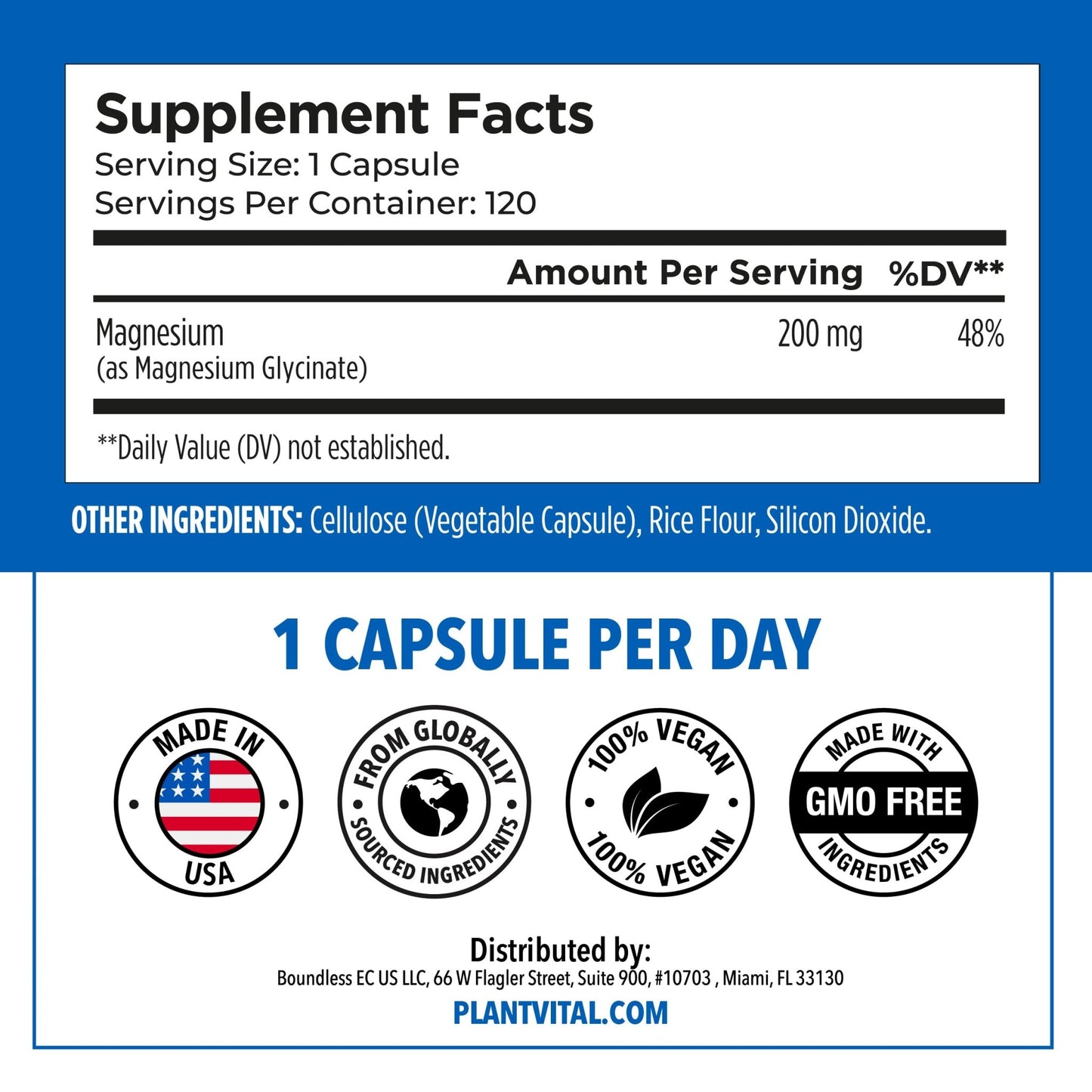 PlantVital Magnesium Glycinate 200mg - Supports Restful Sleep, Muscle & Nerve Function, Normal Heart & Bone Health - Feel Calm & Relax - Vegan, Third Party Tested, Gluten Free, Non-GMO - 120 Capsules - dailyvitalstore