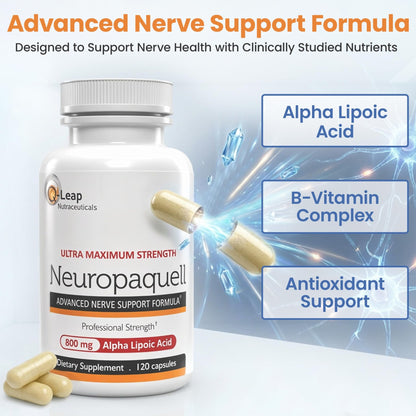 Platinum Health Alpha Lipoic Acid for Neuropathy Nerve Pain Support, Supplement, B Vitamins, L Arginine, All Natural Maximum Strength Neuropaquell for Discomfort in Feet, Hand, Toes,120 Capsules,800mg - dailyvitalstore
