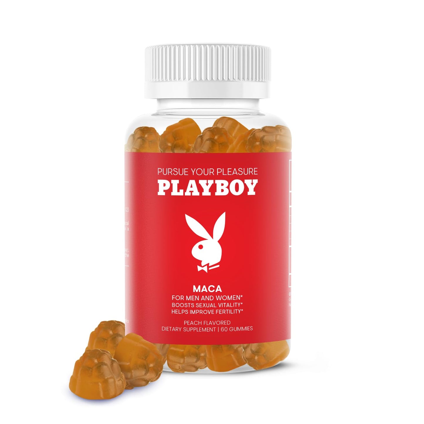 Playboy - Maca Root Gummies for Women and Men (60 Count - Peach Flavored) - Boost Sexual Vitality, Libido, Fertility - Supplement - 100% Natural, Vegan Non GMO - 4:1 Extract Maca Peruana - dailyvitalstore