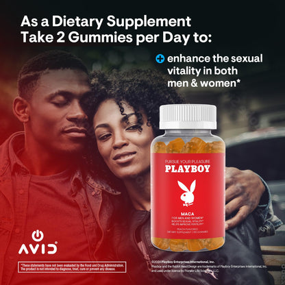 Playboy - Maca Root Gummies for Women and Men (60 Count - Peach Flavored) - Boost Sexual Vitality, Libido, Fertility - Supplement - 100% Natural, Vegan Non GMO - 4:1 Extract Maca Peruana - dailyvitalstore