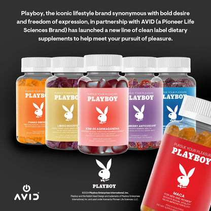 Playboy - Maca Root Gummies for Women and Men (60 Count - Peach Flavored) - Boost Sexual Vitality, Libido, Fertility - Supplement - 100% Natural, Vegan Non GMO - 4:1 Extract Maca Peruana - dailyvitalstore
