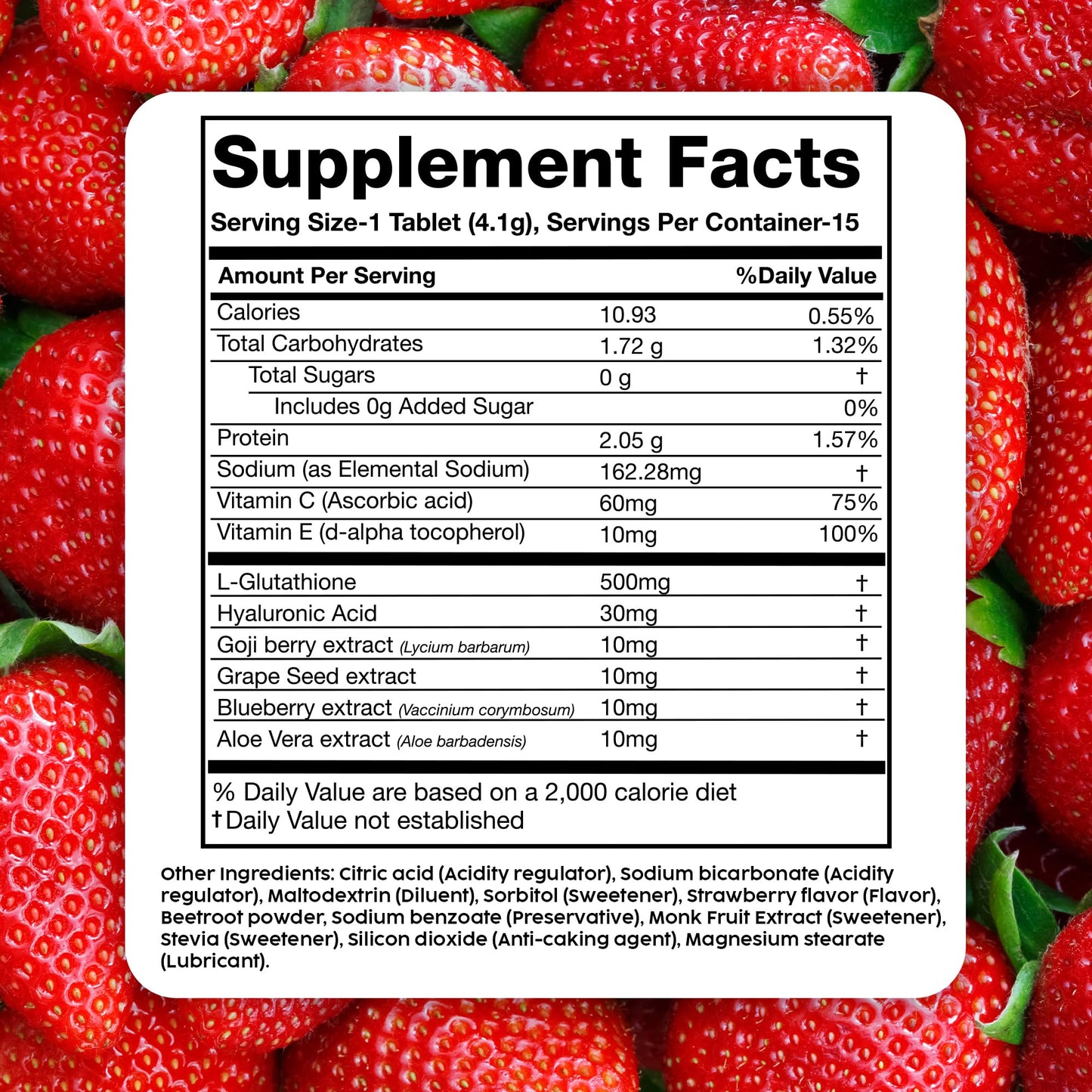PLIX Glowy Skin 500mg Glutathione Supplement with Hyaluronic Acid, Vitamin C, E & Berries | 30 Effervescent Tablets, Strawberry Flavor - dailyvitalstore