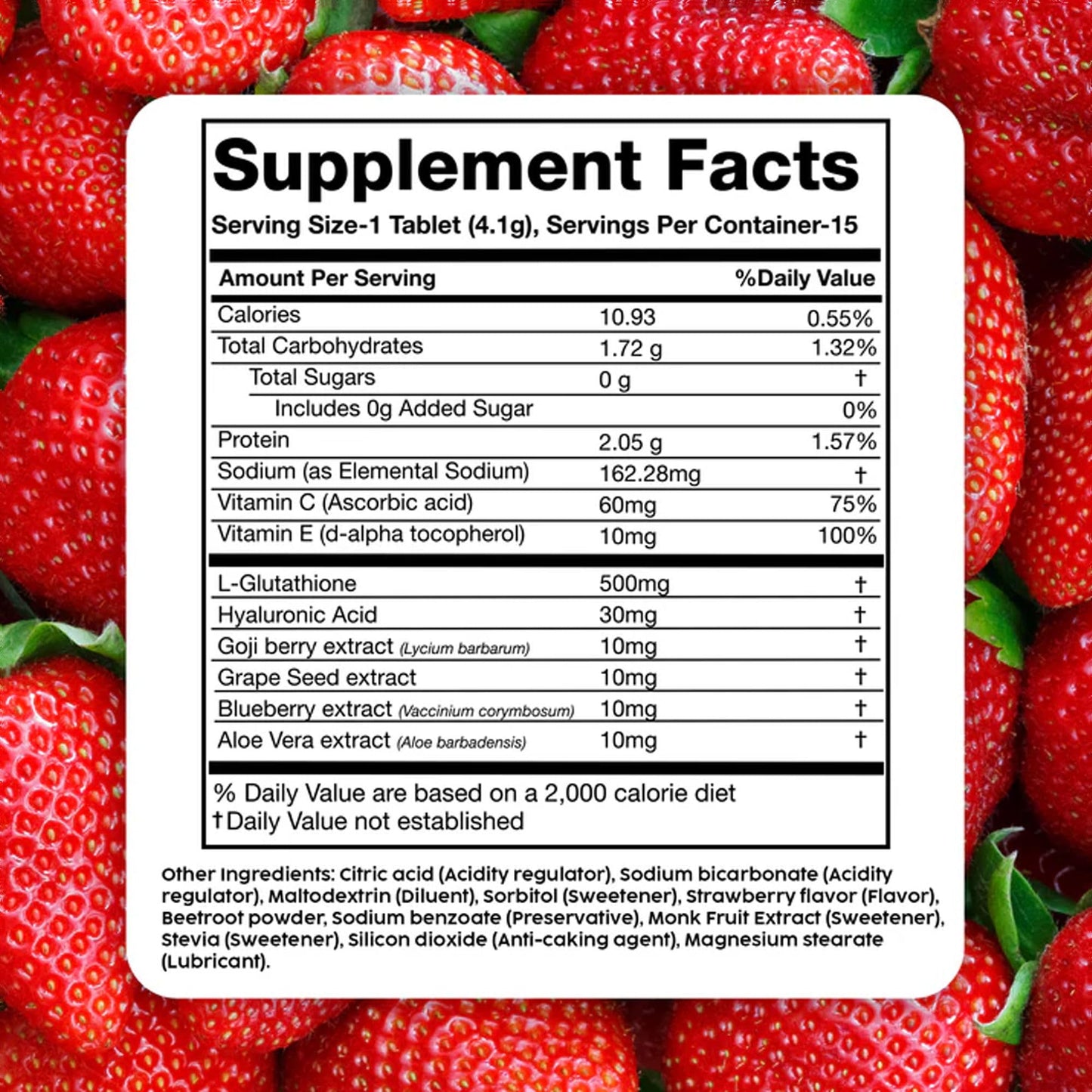 PLIX Glowy Skin 500mg Glutathione Supplement with Hyaluronic Acid, Vitamin C, E & Berries | 30 Effervescent Tablets, Strawberry Flavor - dailyvitalstore