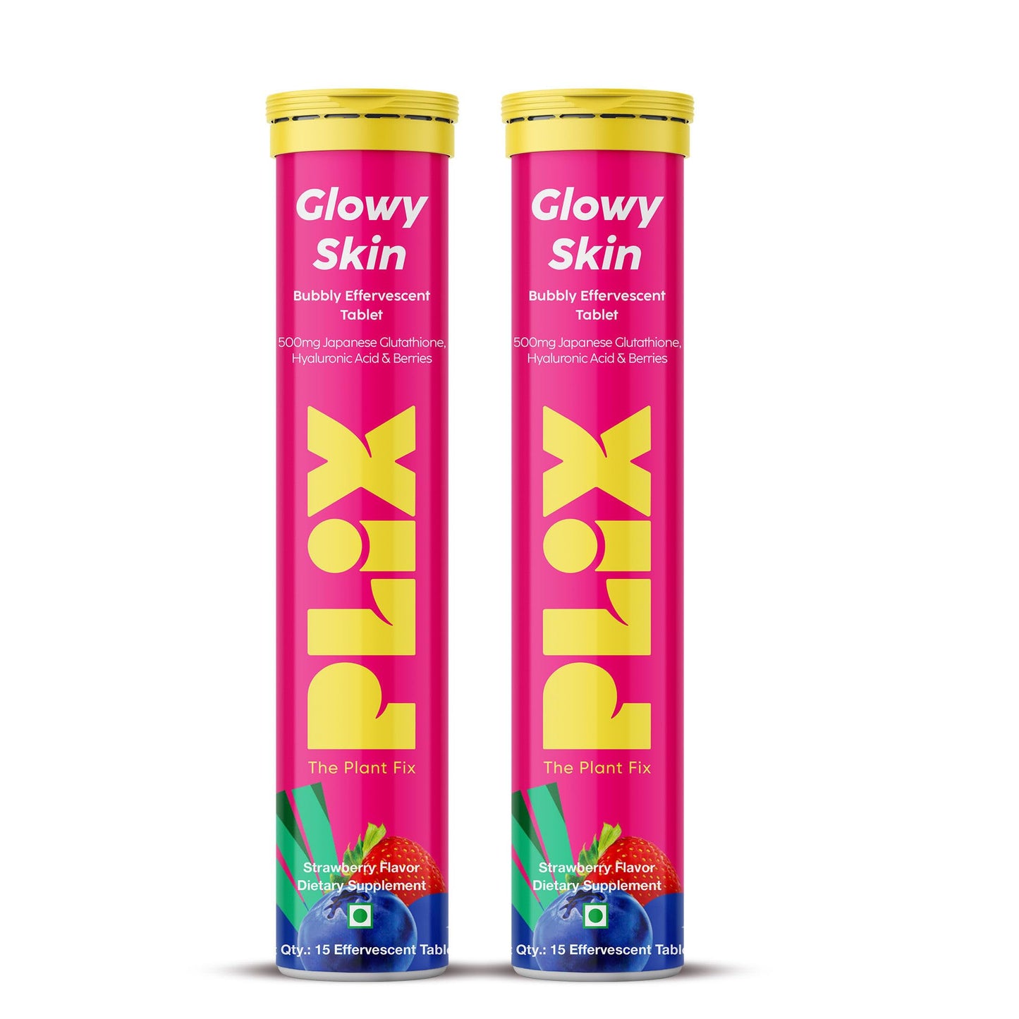 PLIX Glowy Skin 500mg Glutathione Supplement with Hyaluronic Acid, Vitamin C, E & Berries | 30 Effervescent Tablets, Strawberry Flavor - dailyvitalstore