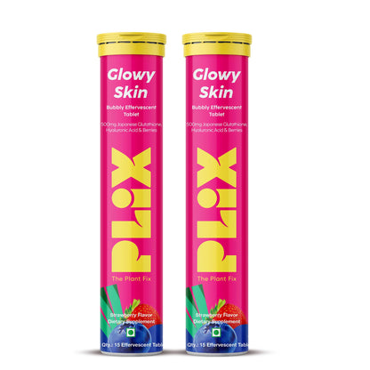 PLIX Glowy Skin 500mg Glutathione Supplement with Hyaluronic Acid, Vitamin C, E & Berries | 30 Effervescent Tablets, Strawberry Flavor - dailyvitalstore