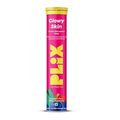 PLIX Glowy Skin 500mg Glutathione Supplement with Hyaluronic Acid, Vitamin C, E & Berries | 30 Effervescent Tablets, Strawberry Flavor - dailyvitalstore