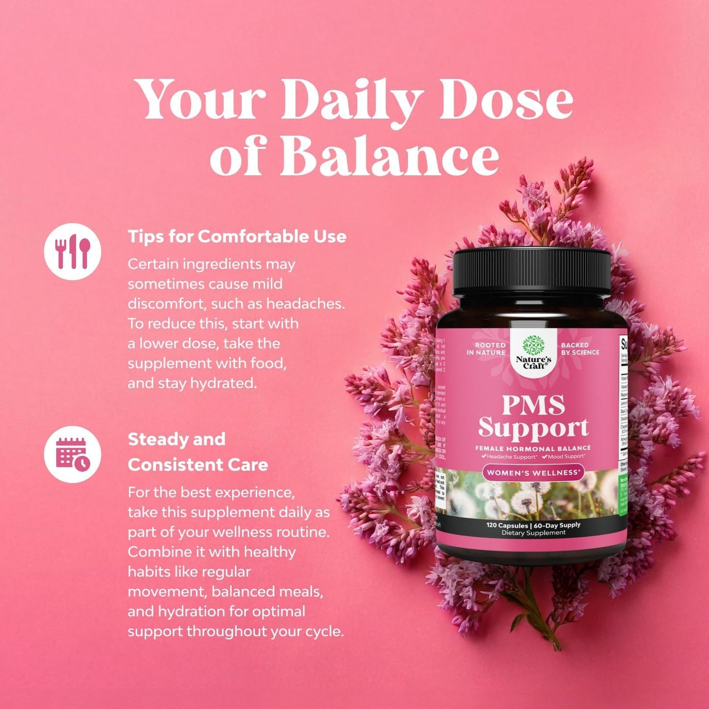 PMS Support Supplement for Women – Hormone Balance for Women & Menstrual Discomfort with DIM, Chasteberry, Black Cohosh & Ashwagandha - for Period Cramps Ease, Menopause Bloating, Mood Swing – 120 Ct - dailyvitalstore