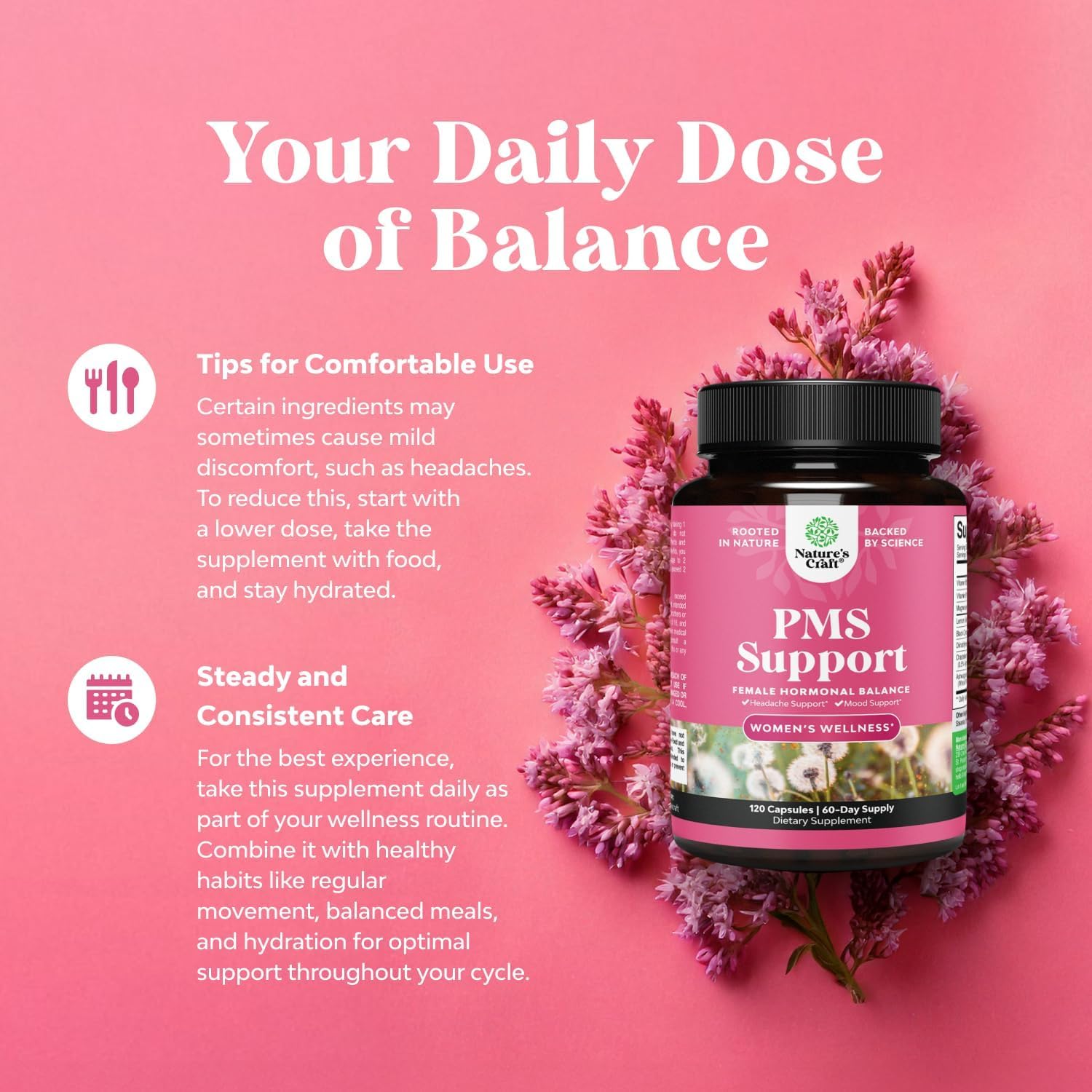 PMS Support Supplement for Women – Hormone Balance for Women & Menstrual Discomfort with DIM, Chasteberry, Black Cohosh & Ashwagandha - for Period Cramps Ease, Menopause Bloating, Mood Swing – 120 Ct - dailyvitalstore