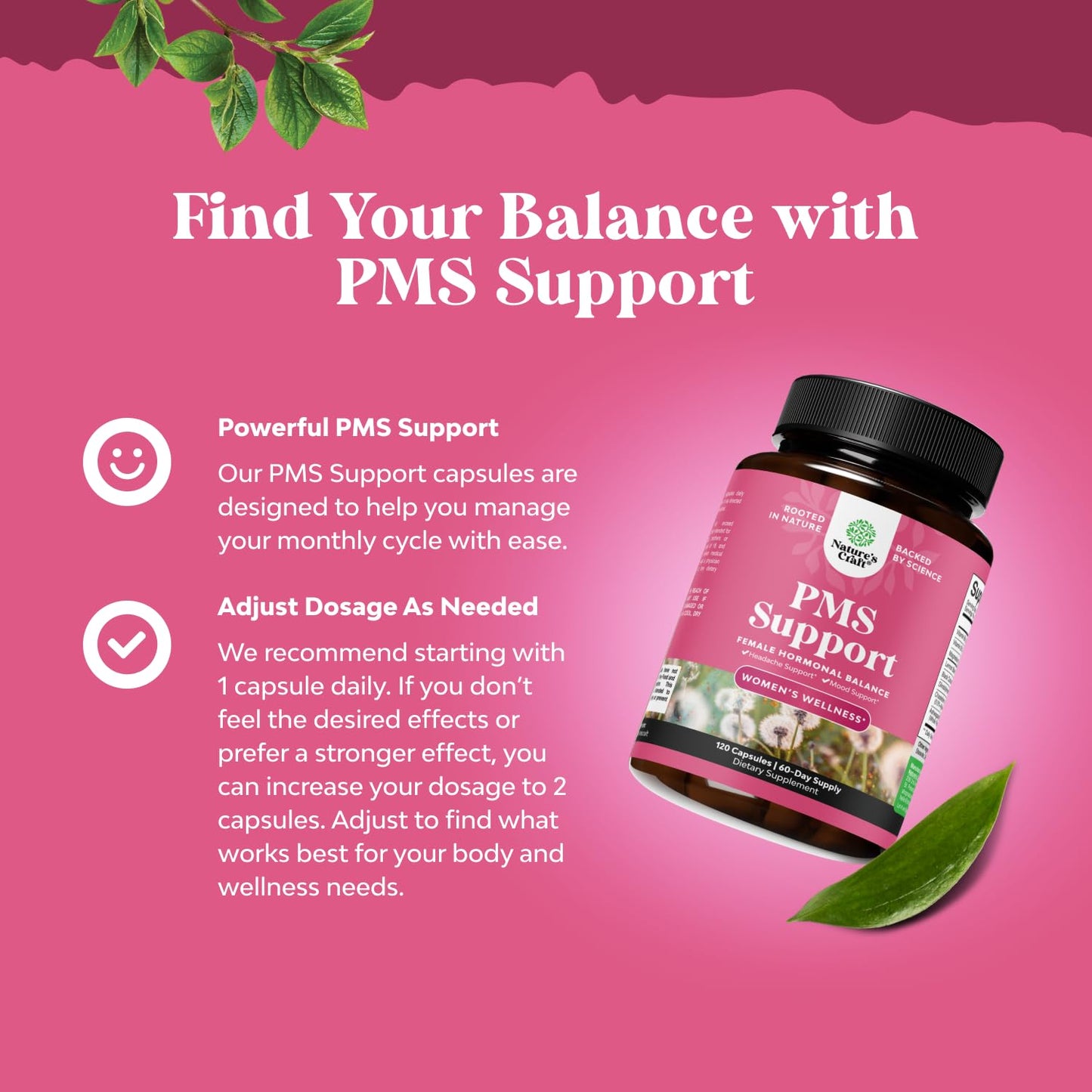 PMS Support Supplement for Women – Hormone Balance for Women & Menstrual Discomfort with DIM, Chasteberry, Black Cohosh & Ashwagandha - for Period Cramps Ease, Menopause Bloating, Mood Swing – 120 Ct - dailyvitalstore