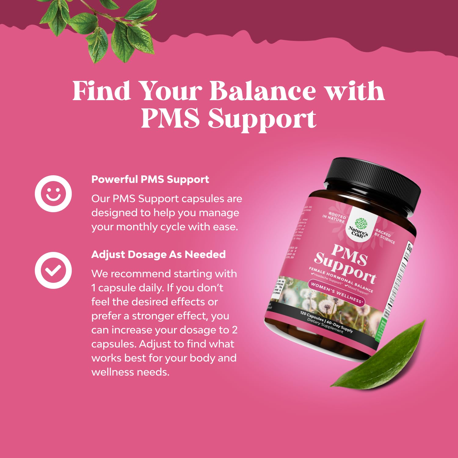 PMS Support Supplement for Women – Hormone Balance for Women & Menstrual Discomfort with DIM, Chasteberry, Black Cohosh & Ashwagandha - for Period Cramps Ease, Menopause Bloating, Mood Swing – 120 Ct - dailyvitalstore