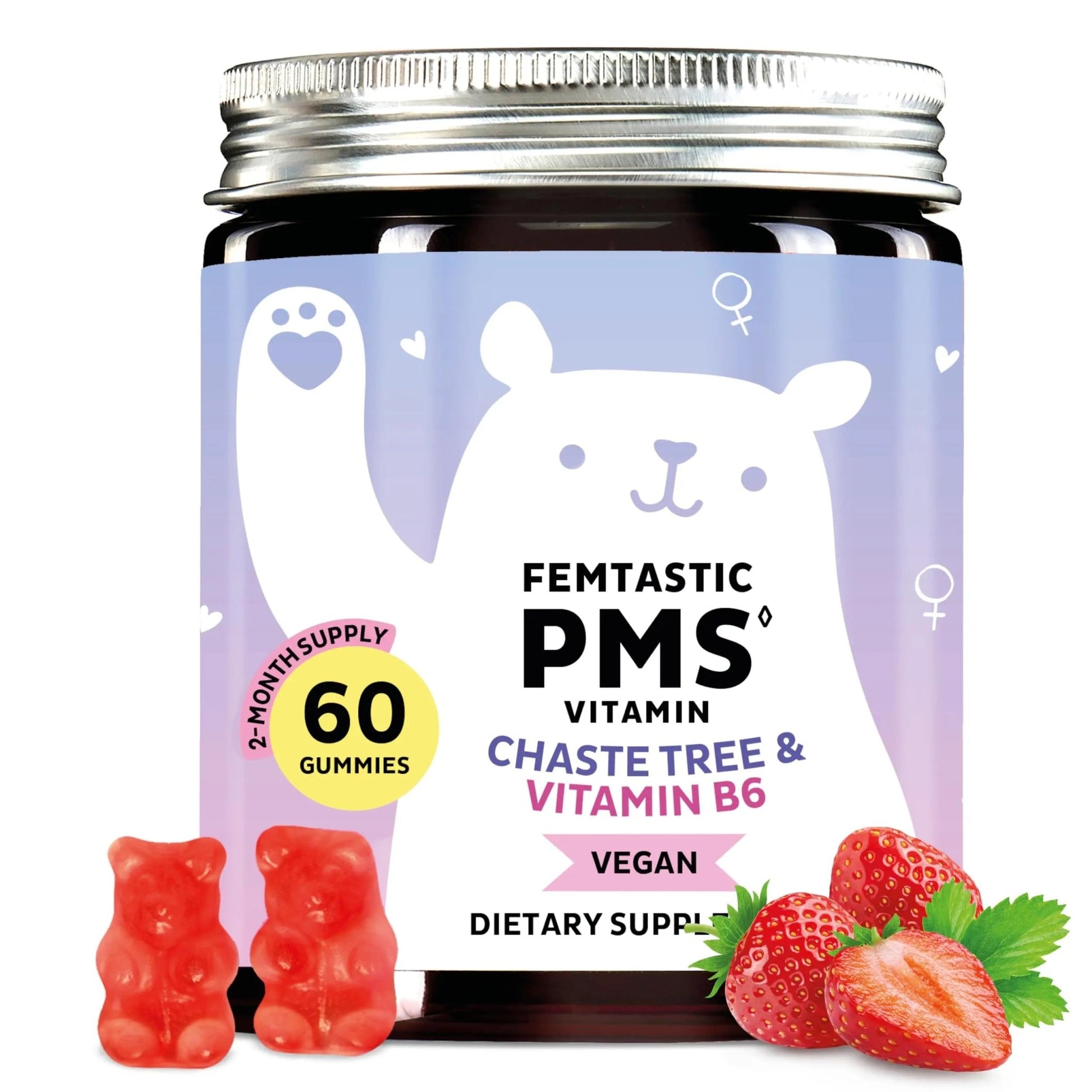 PMS Support Supplement for Women. Menstrual Relief Gummies to Target Hormonal Breakouts, Bloating, Period Cramps, & Mood Swings. Vegan, with Vitamin B6 & Lemon Balm, 60 Gummies - dailyvitalstore
