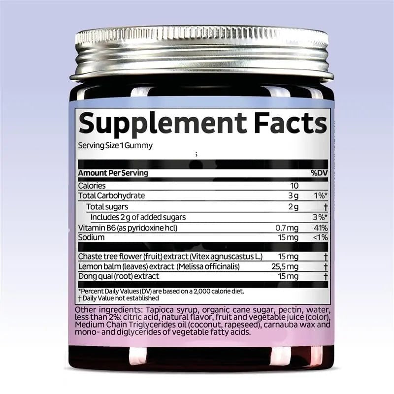 PMS Support Supplement for Women. Menstrual Relief Gummies to Target Hormonal Breakouts, Bloating, Period Cramps, & Mood Swings. Vegan, with Vitamin B6 & Lemon Balm, 60 Gummies - dailyvitalstore