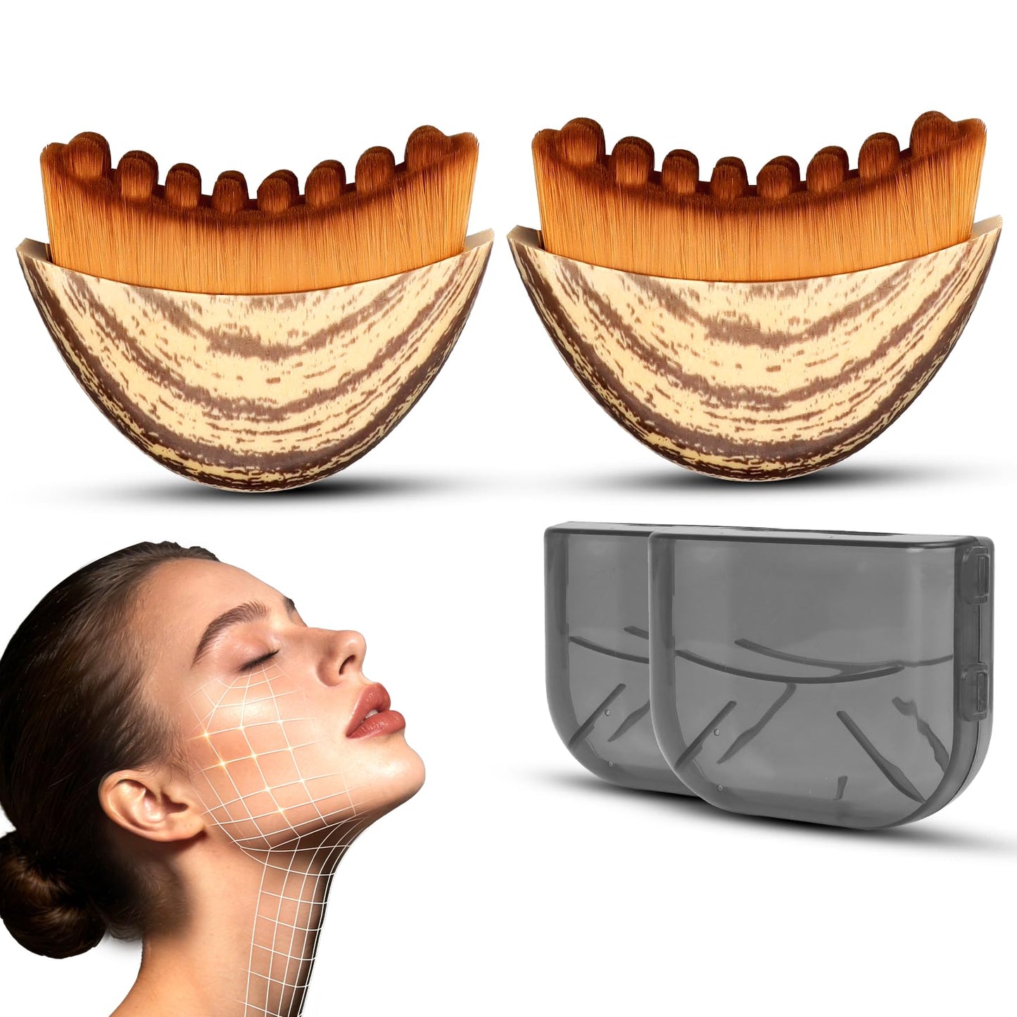 Pnctho 2026 New 2 Pcs Lymphatic Contour Face Brush,Lymphatic Drainage Massager for Chin & Neck, Jawline & Neck Lymphatic Massage Brush for Contouring, De-Puffing & Smoother Skin, Skin Firming 2 Pack - dailyvitalstore
