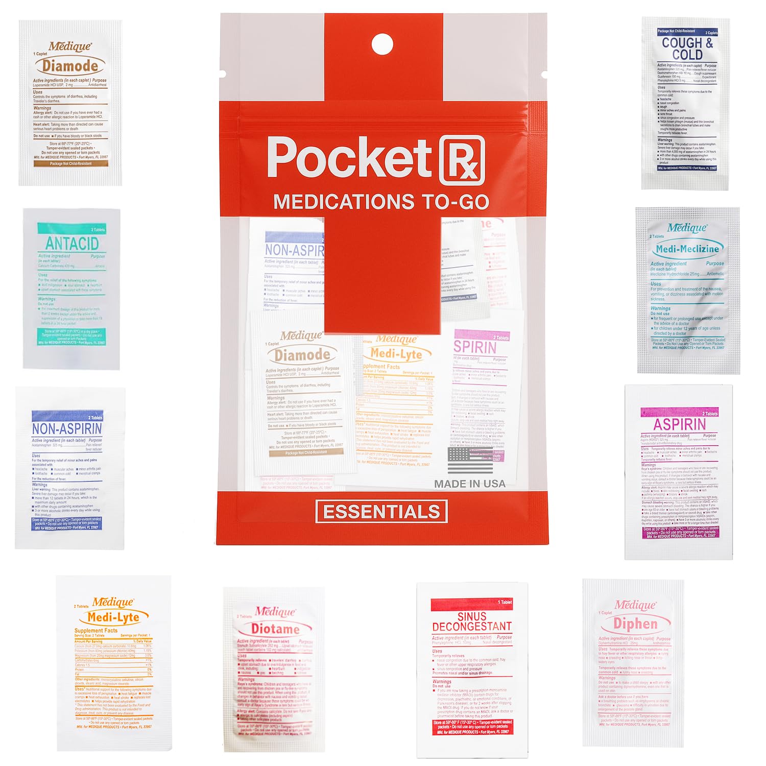 Pocket RX Mini Travel Medicine Kit – TSA-Approved First Aid Pouch with 10 Essential OTC Medications for Headache, Pain, Allergy, Upset Stomach & More – Compact, USA Made (17 Tablets) - dailyvitalstore