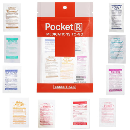 Pocket RX Mini Travel Medicine Kit – TSA-Approved First Aid Pouch with 10 Essential OTC Medications for Headache, Pain, Allergy, Upset Stomach & More – Compact, USA Made (17 Tablets) - dailyvitalstore