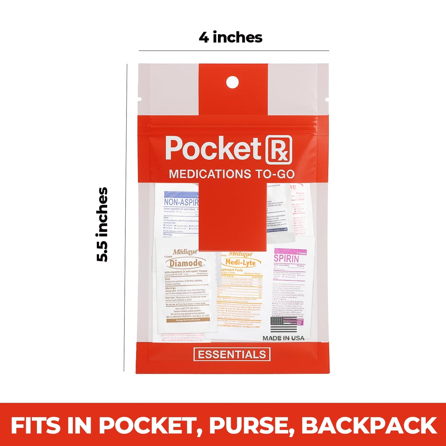 Pocket RX Mini Travel Medicine Kit – TSA-Approved First Aid Pouch with 10 Essential OTC Medications for Headache, Pain, Allergy, Upset Stomach & More – Compact, USA Made (17 Tablets) - dailyvitalstore