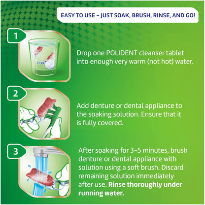 Polident 3 Minute Antibacterial Dental Appliance Cleanser Tablets, Retainer Cleaner Tablets, 90 Count (2 Pack) - dailyvitalstore