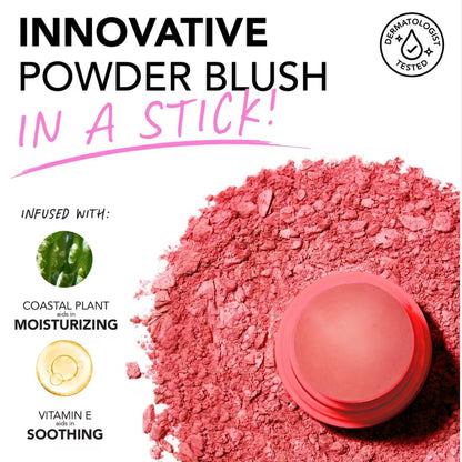 Polite Society Polite Pops Powder Blush Stick, Hybrid Cream to Powder Formula, Buildable Color with Coastal Plant and Vitamin E, Malibu shimmering golden peach - dailyvitalstore
