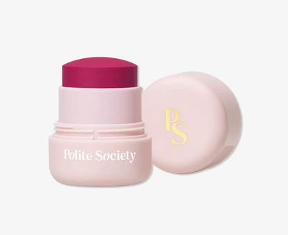 Polite Society Polite Pops Powder Blush Stick, Hybrid Cream to Powder Formula, Buildable Color with Coastal Plant and Vitamin E, Milan bright berry - dailyvitalstore