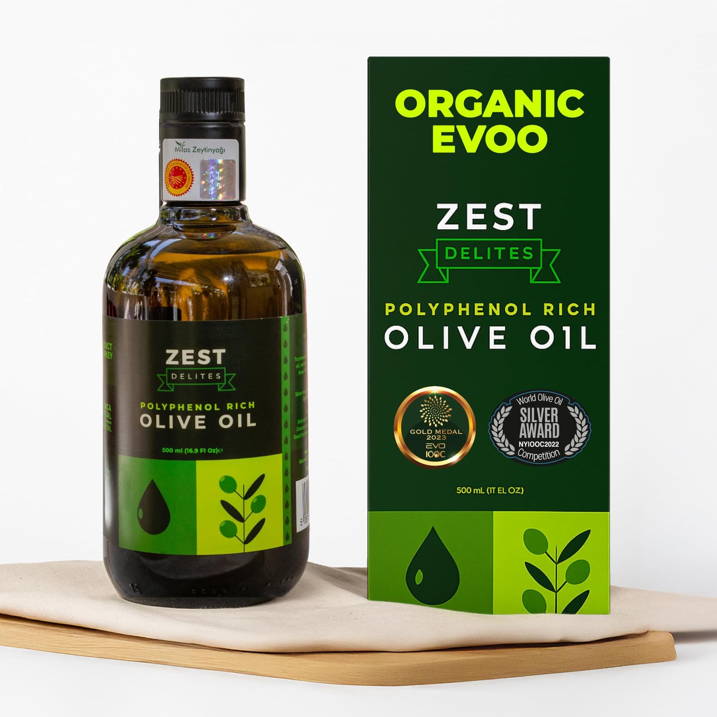 Polyphenol Rich Olive Oil Extra Virgin by Zest Delites, Up To 770 mg/kg High Polyphenol Olive Oil, Cold Pressed EVOO, Heart & Immunity Support, Single Origin - dailyvitalstore