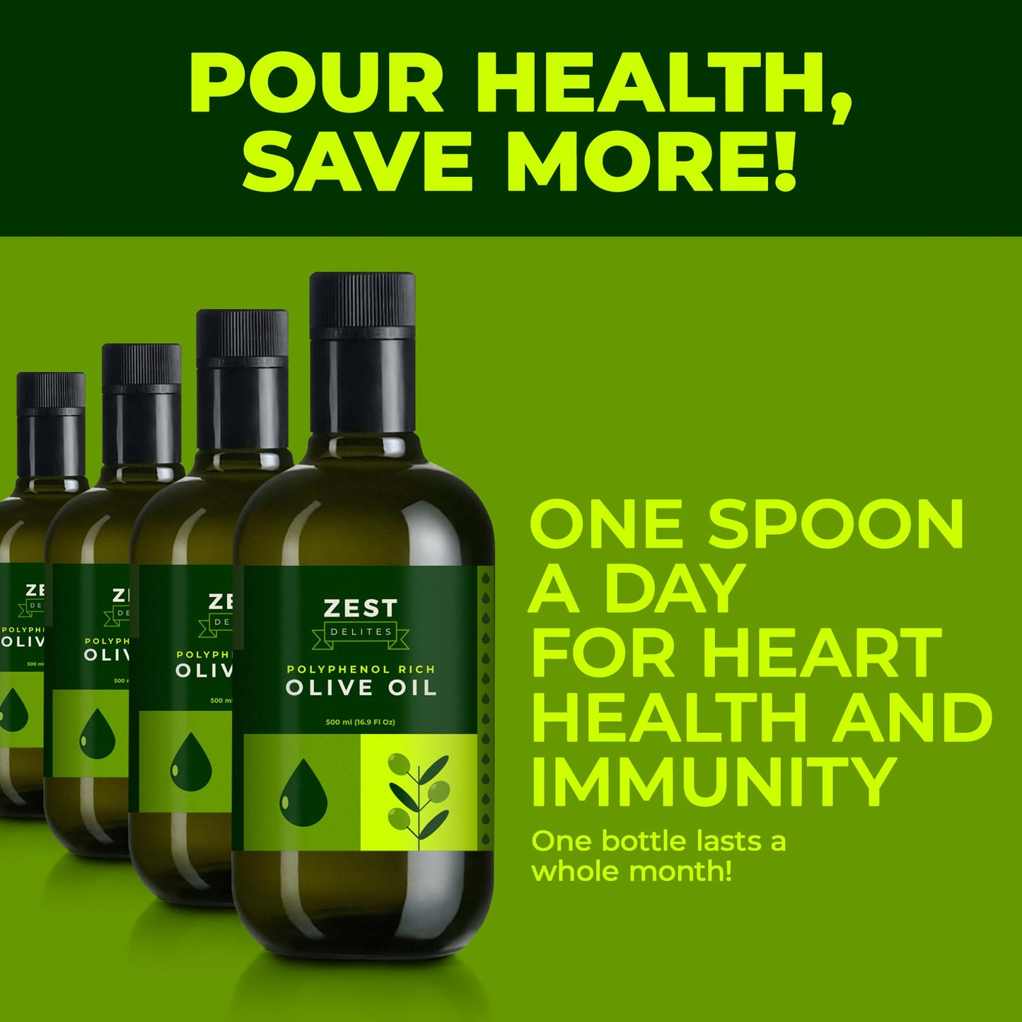 Polyphenol Rich Olive Oil Extra Virgin by Zest Delites, Up To 770 mg/kg High Polyphenol Olive Oil, Cold Pressed EVOO, Heart & Immunity Support, Single Origin - dailyvitalstore